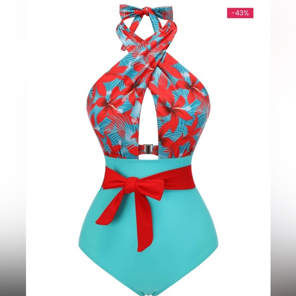 Retro Stage Other - New with Tags 1950’s Bow Tie Floral Cross Straps Swimsuit